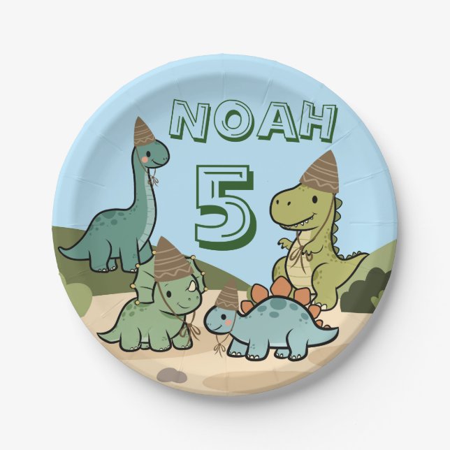 Cute Dinosaur Birthday Paper Plates  (Front)