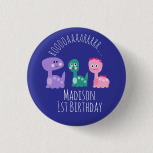 Cute Dinosaur Birthday Party Colourful 1 Inch Round Button