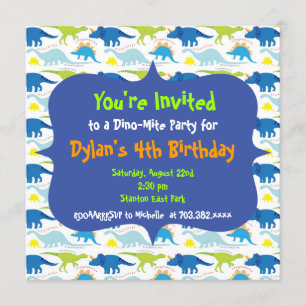 Cute Dinosaur Birthday Party Invitation Templates