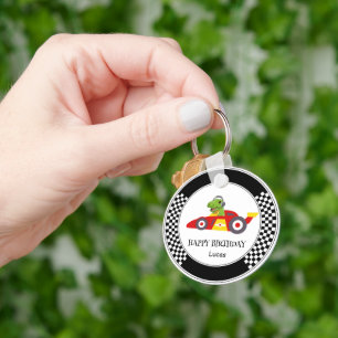 Cute Dinosaur Birthday racing car boy kids name Keychain