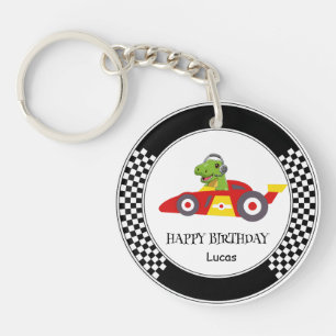 Cute Dinosaur Birthday racing car boy kids name Keychain