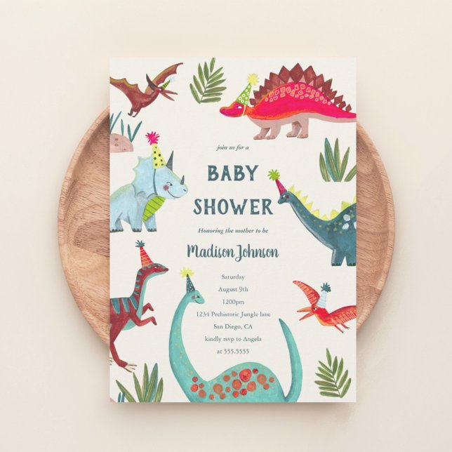 Cute Dinosaur Blue Boy Babyshower Party invitation (Dinosaur blue baby shower party invitation)
