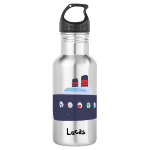 Cute dinosaur boat ship Back To School DIY name 532 Ml Water Bottle