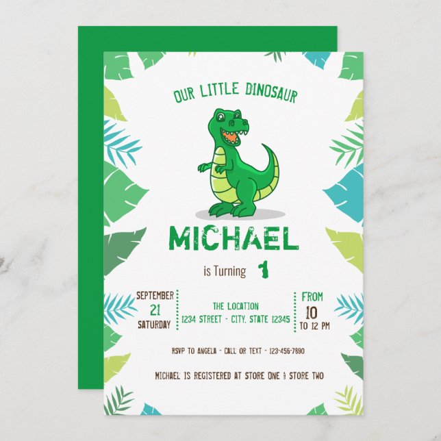 Cute Dinosaur  Boy Baby Shower Invitation (Front/Back)