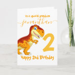 cute dinosaur boy birthday card<br><div class="desc">Cute Dinosaur  2nd Birthday
sweet baby dinosaur personalized baby card for a little boy.  Click the "Customize it!" button to change the text size,  text colour,  font style and more!</div>