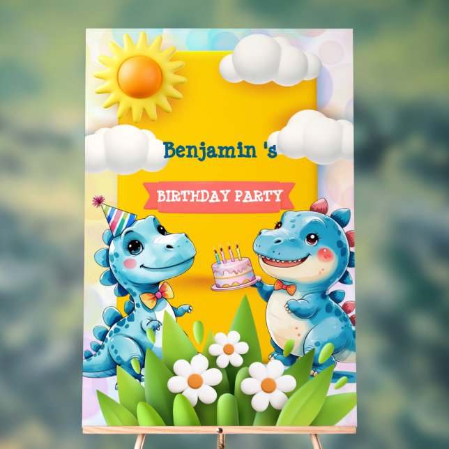 Cute Dinosaur Boy Happy birthday colourful party Acrylic Sign (Neutral)