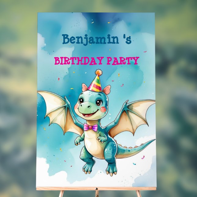 Cute Dinosaur Boy Happy birthday colourful party Acrylic Sign (Neutral)