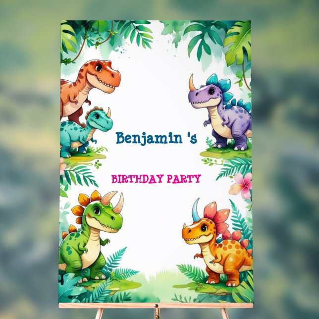 Cute Dinosaur Boy Happy birthday colourful party Acrylic Sign (Neutral)