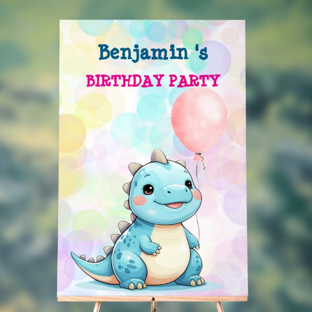 Cute Dinosaur Boy Happy birthday colourful party Acrylic Sign (Neutral)