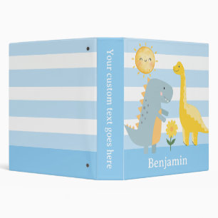 Cute Dinosaur Boy Turquoise Stripes Kawaii Binder