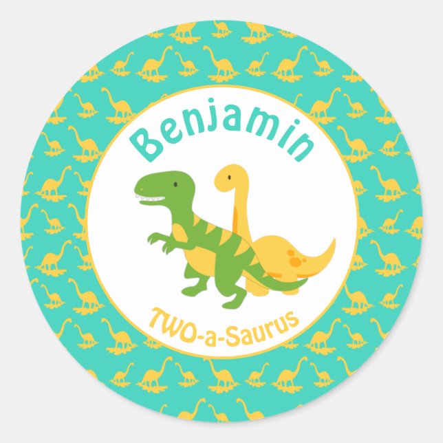 Cute Dinosaur Boys Birthday Classic Round Sticker (Front)