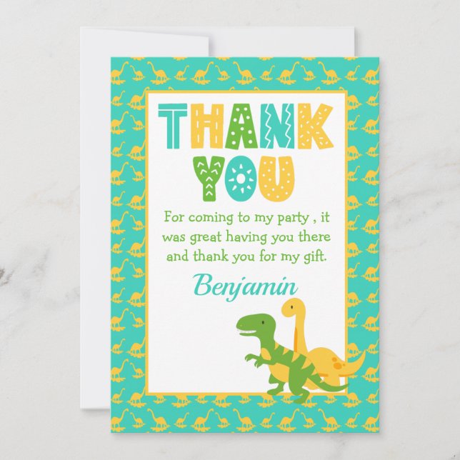 Cute Dinosaur Boys Birthday Thank You Card (Front)