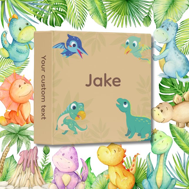 Cute Dinosaur Boys’ Custom Name back TO School  Binder (Creator Uploaded)