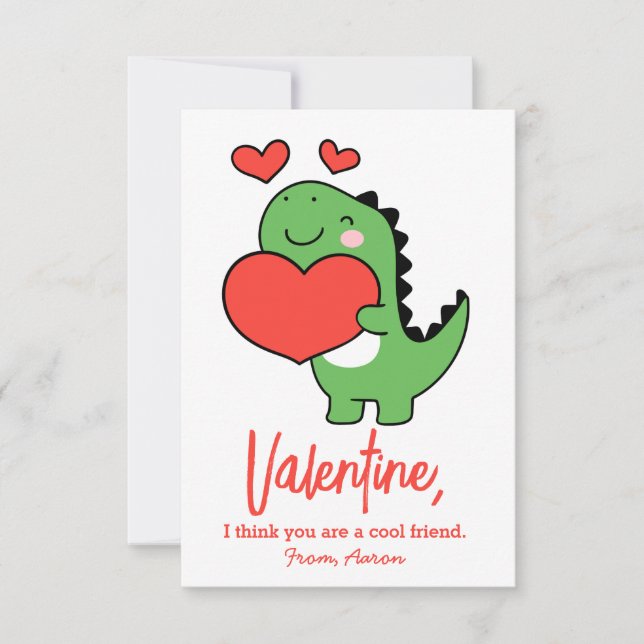 Cute Dinosaur Boys Kids Classroom Valentines Day Card (Front)