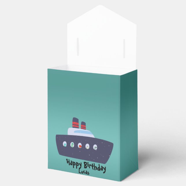 Cute dinosaur captain boat ship School Birthday Favor Box (Opened)