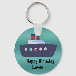 Cute dinosaur captain boat ship School Birthday Keychain