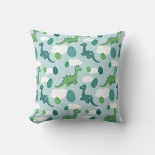 Cute dinosaur cartoon blue green in sky throw pillow