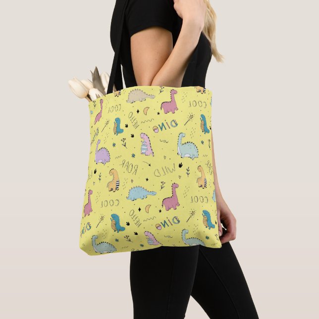 Cute dinosaur cartoon pattern tote bag (Close Up)