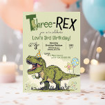 Cute Dinosaur Cartoon Three-Rex 3rd Birthday Party Invitation<br><div class="desc">This cute T-Rex dinosaur cartoon themed 3rd birthday party invitation with punny sayings such as "Three-Rex" and "RSVP to Mama-saurus" is the perfect invite to celebrate your little Dino lover! Easily personalize the front & back side wording. Need to move the text or graphics a bit to fit into the...</div>