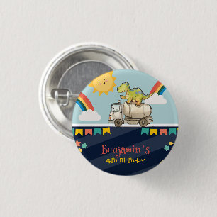 Cute dinosaur cement truck Rainbow School Birthday 1 Inch Round Button