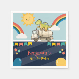 Cute dinosaur cement truck Rainbow School Birthday Napkin