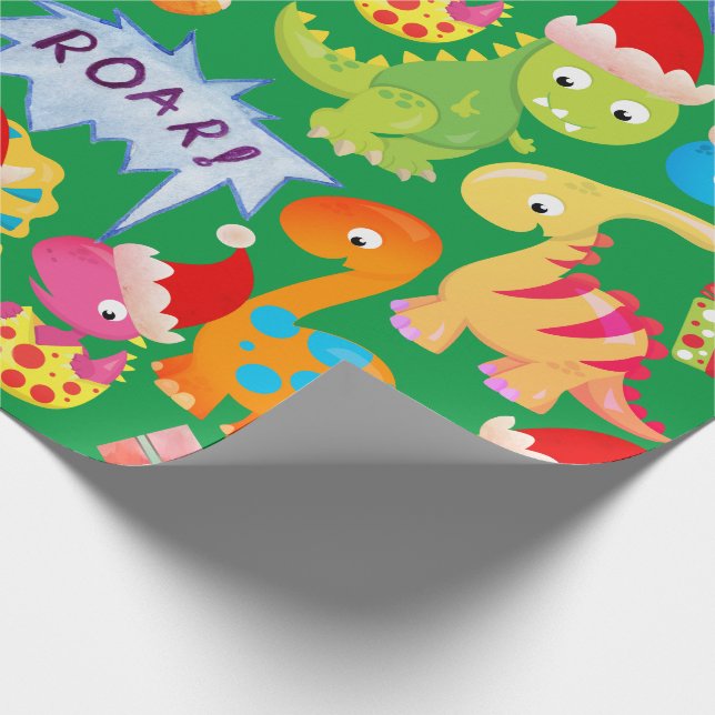Cute Dinosaur Christmas Cartoon Wrapping Paper (Corner)
