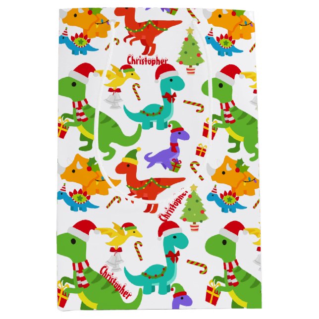 Cute Dinosaur Christmas Personalized Gift Bag (Front)