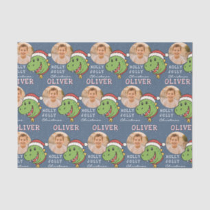 Cute Dinosaur Christmas Personalized Photo Tissue Paper
