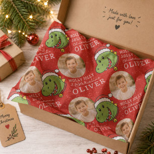 Cute Dinosaur Christmas Personalized Photo Tissue Paper