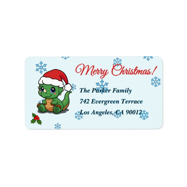 Cute Dinosaur Christmas Return Address Labels (Front)