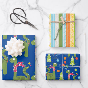Cute Dinosaur Christmas  Wrapping Paper Sheet