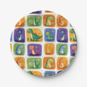 Cute Dinosaur Collage Pattern – Fun & Playful Dino Paper Plate