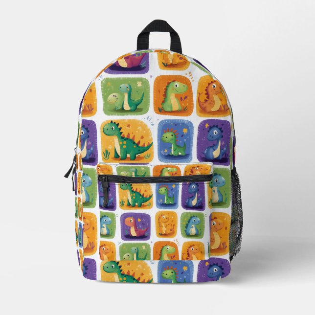 Cute Dinosaur Collage Pattern – Fun & Playful Dino Printed Backpack (Front)