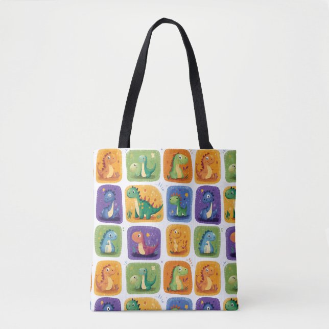 Cute Dinosaur Collage Pattern – Fun & Playful Dino Tote Bag (Front)