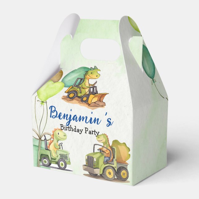 Cute dinosaur construction truck balloon Birthday  Favor Box (Front Side)