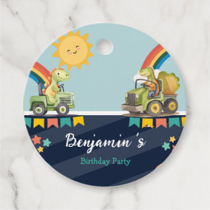 Cute dinosaur construction truck balloon Birthday  Favour Tags