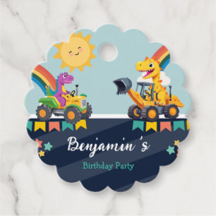 Cute dinosaur construction truck balloon Birthday Favour Tags