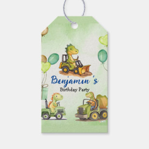 Cute dinosaur construction truck balloon Birthday  Gift Tags