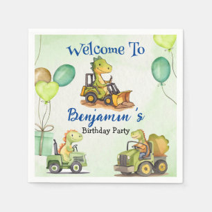 Cute dinosaur construction truck balloon Birthday Napkin