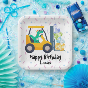 Cute dinosaur Construction Truck boy B2S Birthday  Paper Plate