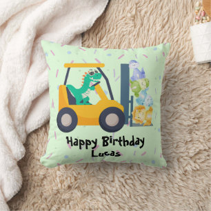 Cute dinosaur Construction Truck boy B2S Birthday Throw Pillow