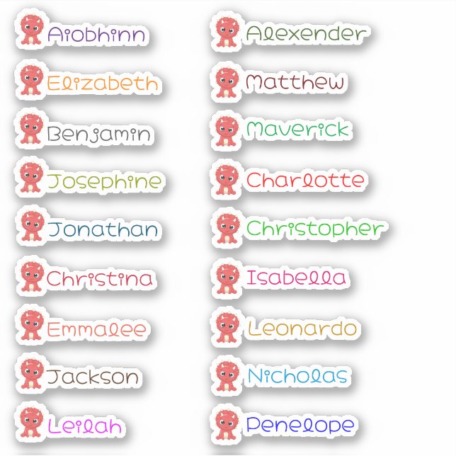 Cute Dinosaur Custom Multiple Names Stickers (Front)