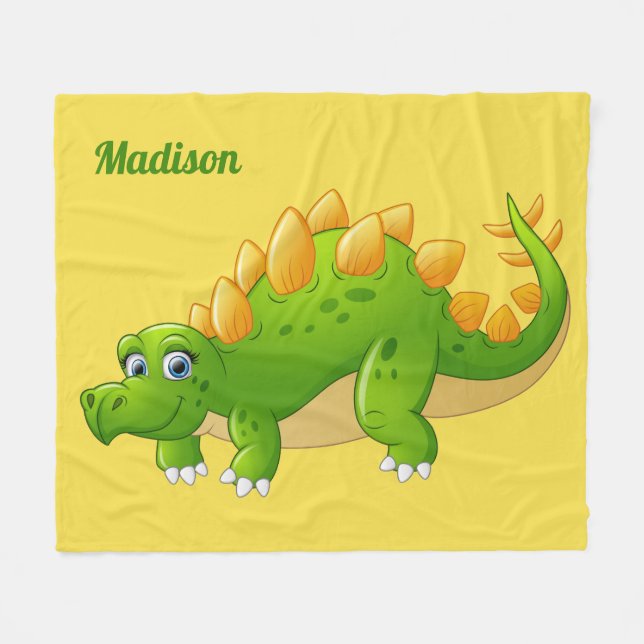 Cute Dinosaur custom name & colour fleece blankets (Front (Horizontal))