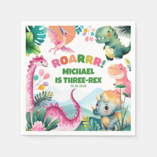 Cute Dinosaur Dig Prehistoric Kids 3rd Birthday  Napkin
