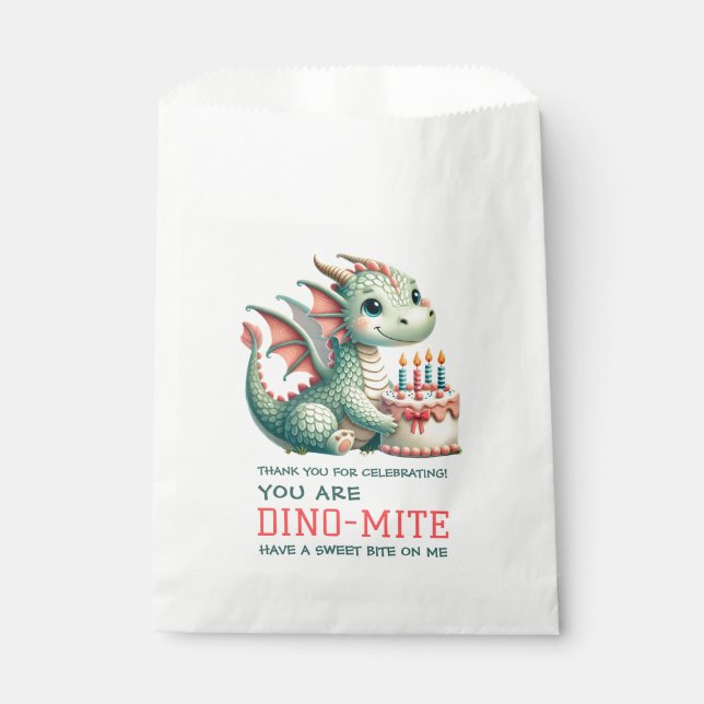 Cute Dinosaur Dino-Mite Birthday Celebration Favour Bag (Front)