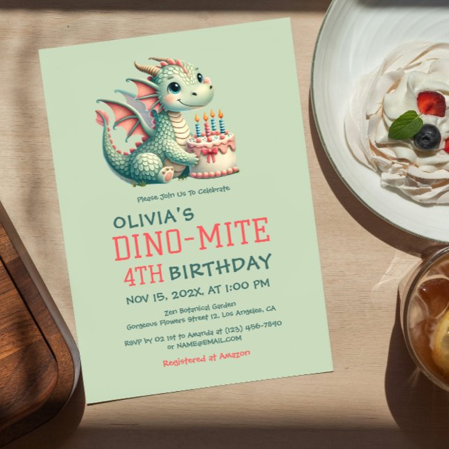 Cute Dinosaur Dino- Mite Birthday Party Invitation (Creator Uploaded)