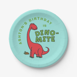 Cute Dinosaur Dino-Mite customized birthday design Paper Plate