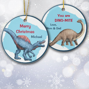 Cute Dinosaur Dino-Mite Kid's Christmas Ceramic Ornament