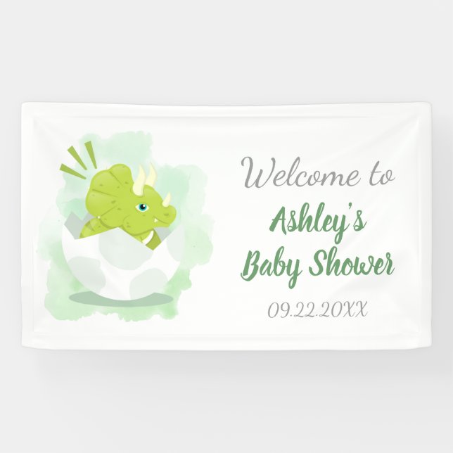 Cute Dinosaur Egg Green Baby Shower Backdrop Banner (Horizontal)
