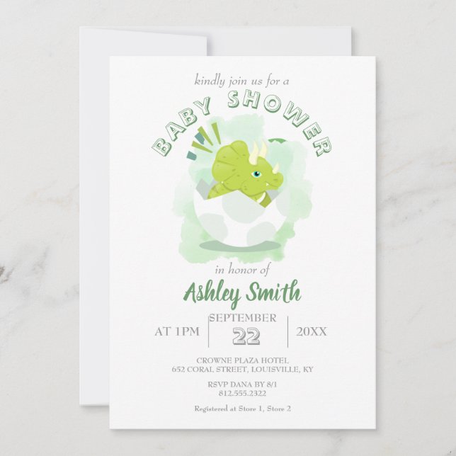 Cute Dinosaur Egg Green Watercolor Baby Shower Invitation (Front)